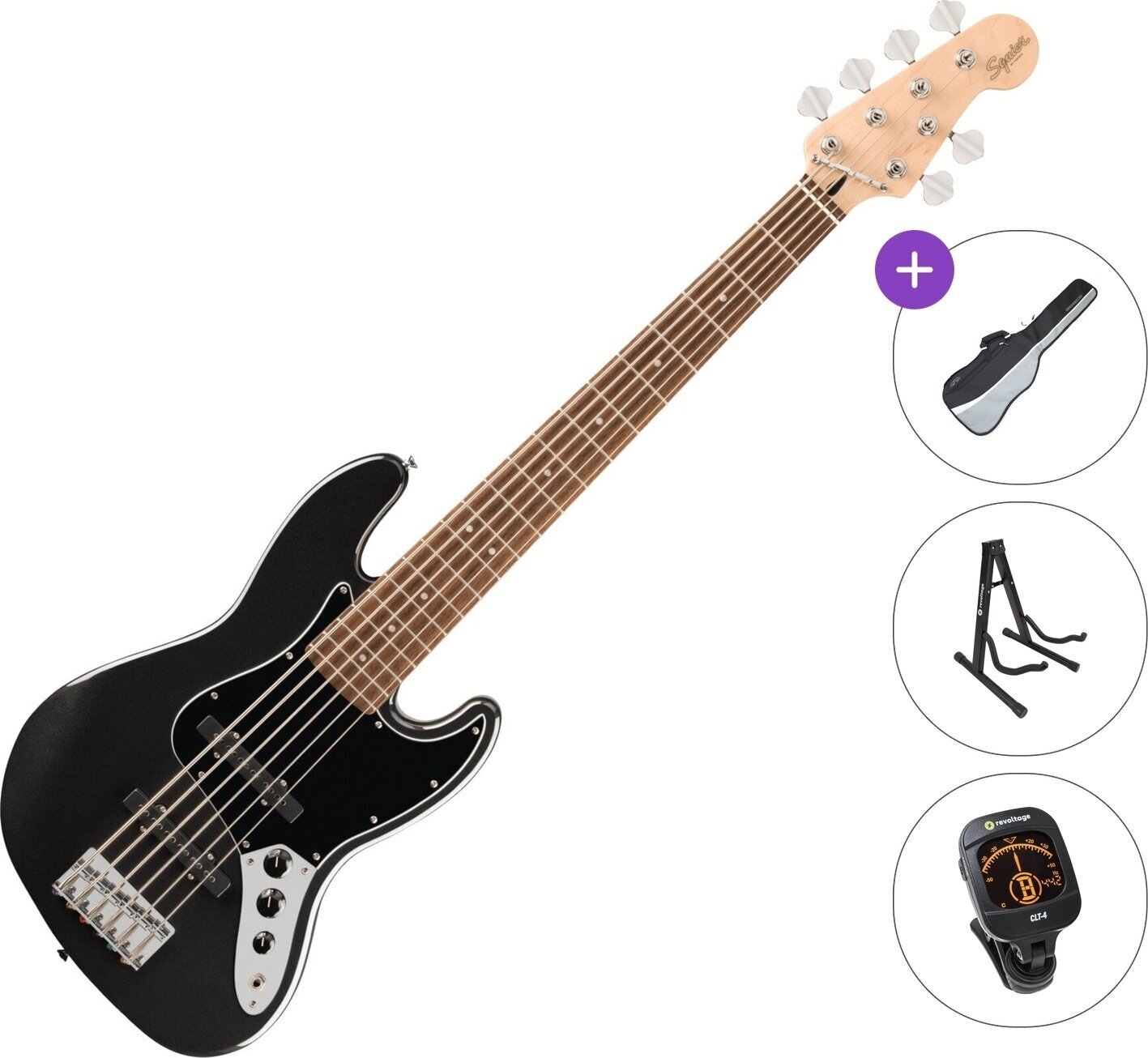 Elektromos basszusgitár Fender Squier Affinity Series Jazz Bass VI LRL Standard SET Black Metallic Elektromos basszusgitár