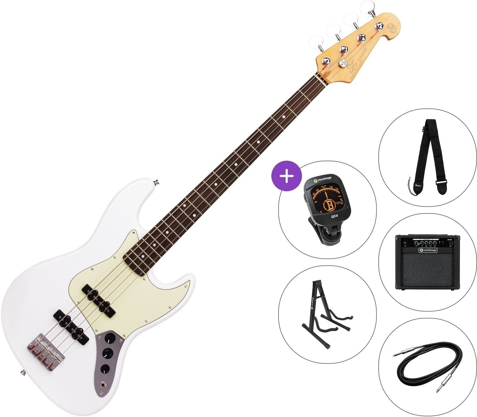 Bajo de 4 cuerdas SX SJB62 Premium SET Olympic White Bajo de 4 cuerdas