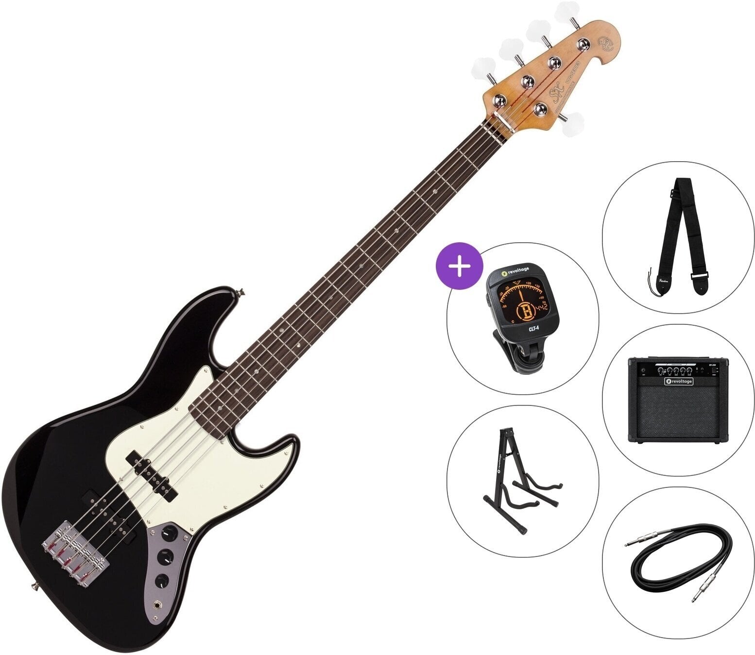 Bajo de 5 cuerdas SX SJB62+/5 Premium SET Black Bajo de 5 cuerdas