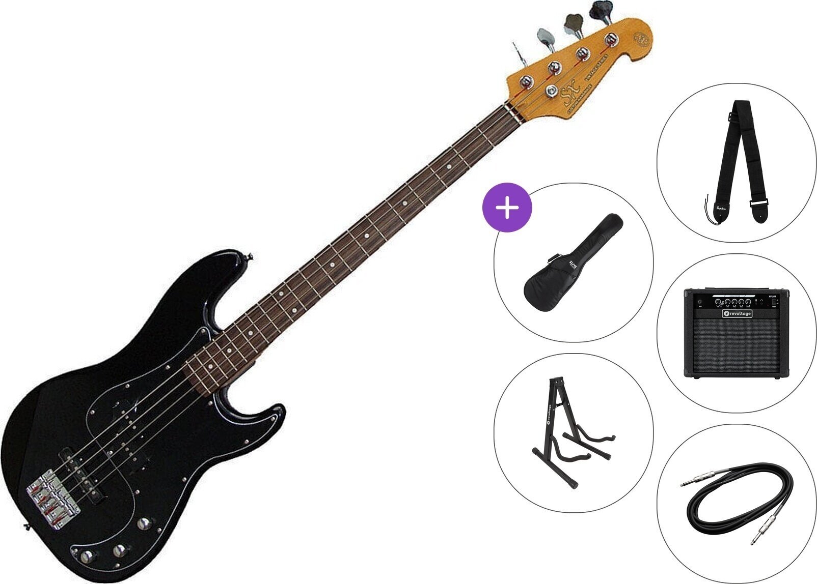 4 stīgu basģitāra SX SPJ62+ Premium SET Black 4 stīgu basģitāra