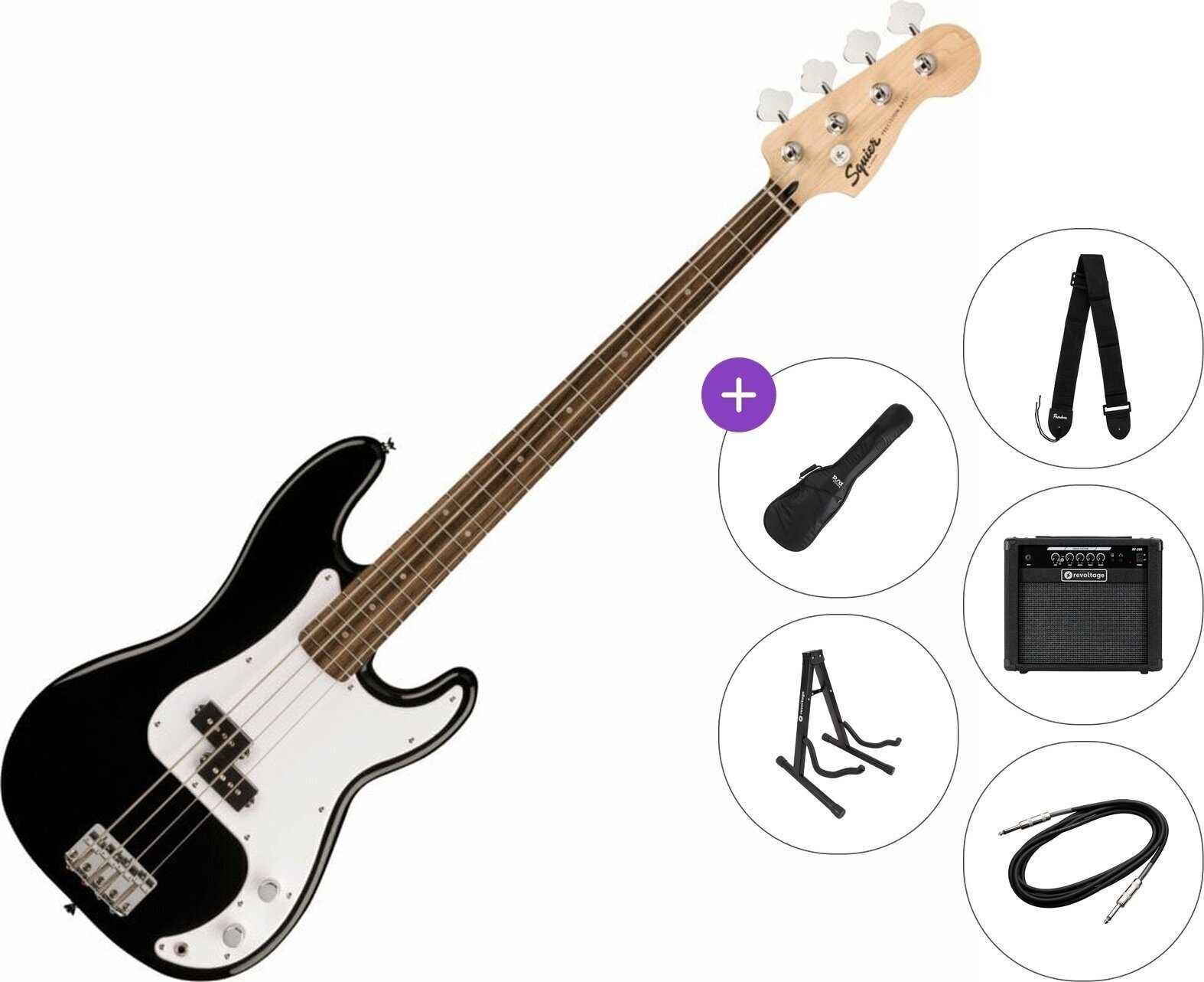 Elektromos basszusgitár Fender Squier Sonic Precision Bass LRL Premium SET Black Elektromos basszusgitár