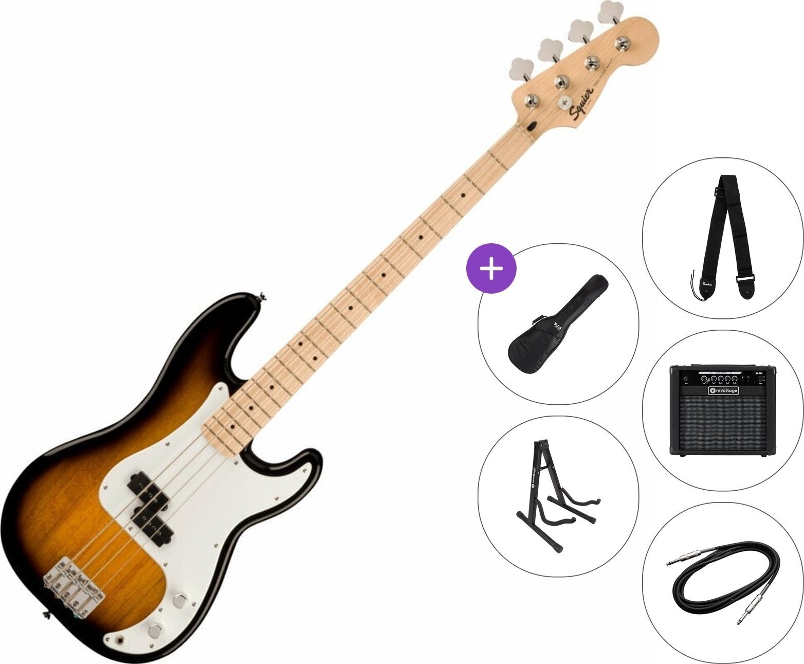 Elektromos basszusgitár Fender Squier Sonic Precision Bass MN Premium SET 2-Color Sunburst Elektromos basszusgitár