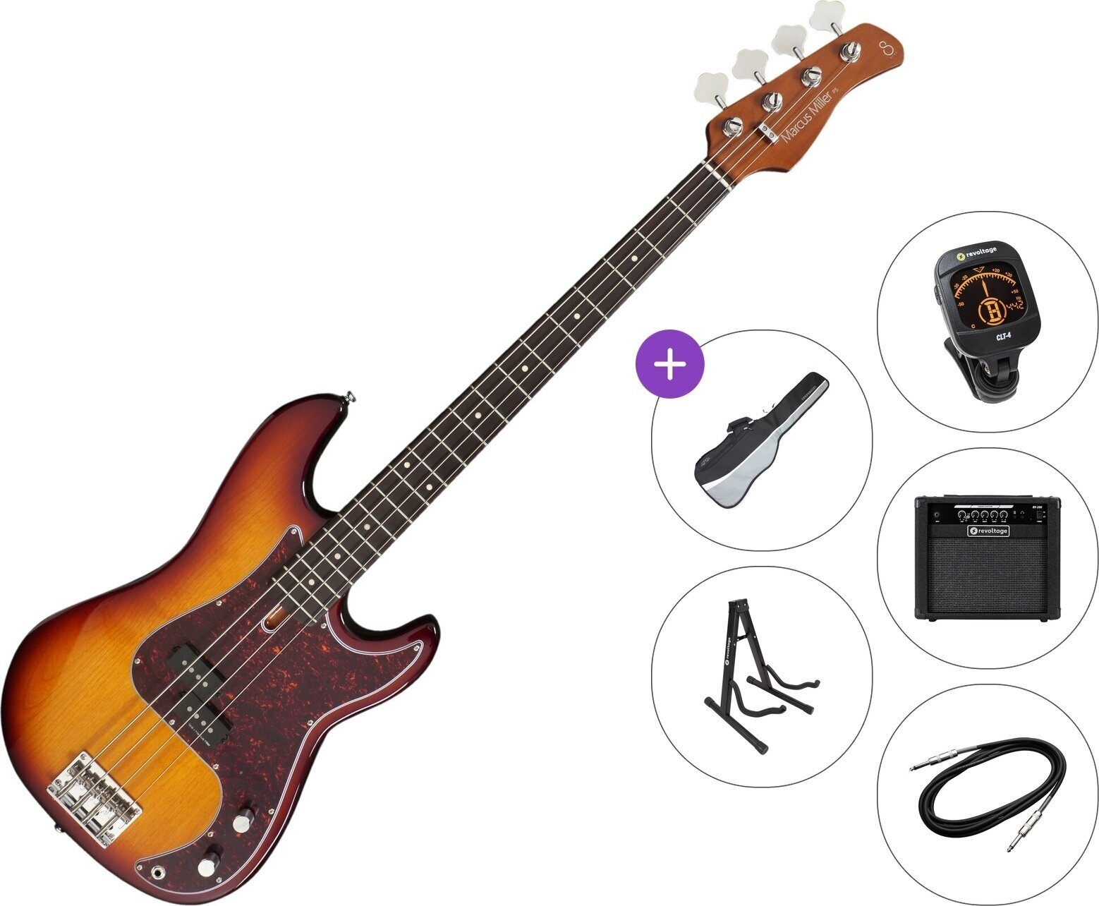 Bas electric Sire Marcus Miller P5R Alder-4 Premium SET Tobacco Sunburst Bas electric