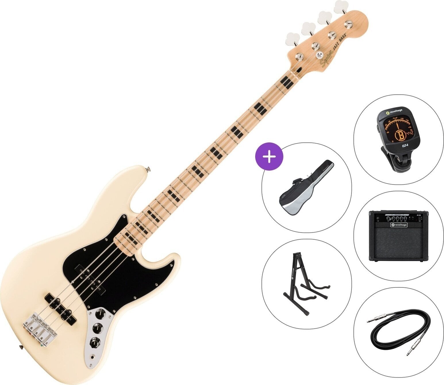 4-string Bassguitar Fender Squier Affinity Series Active Jazz Bass MN Premium SET Olympic White 4-string Bassguitar