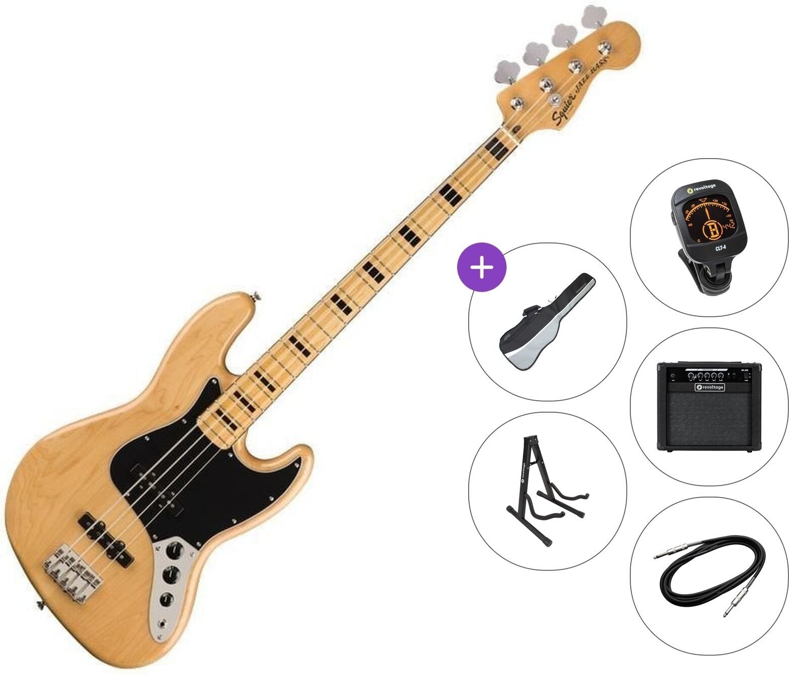Basse électrique Fender Squier Classic Vibe '70s Jazz Bass MN Premium SET Natural Basse électrique