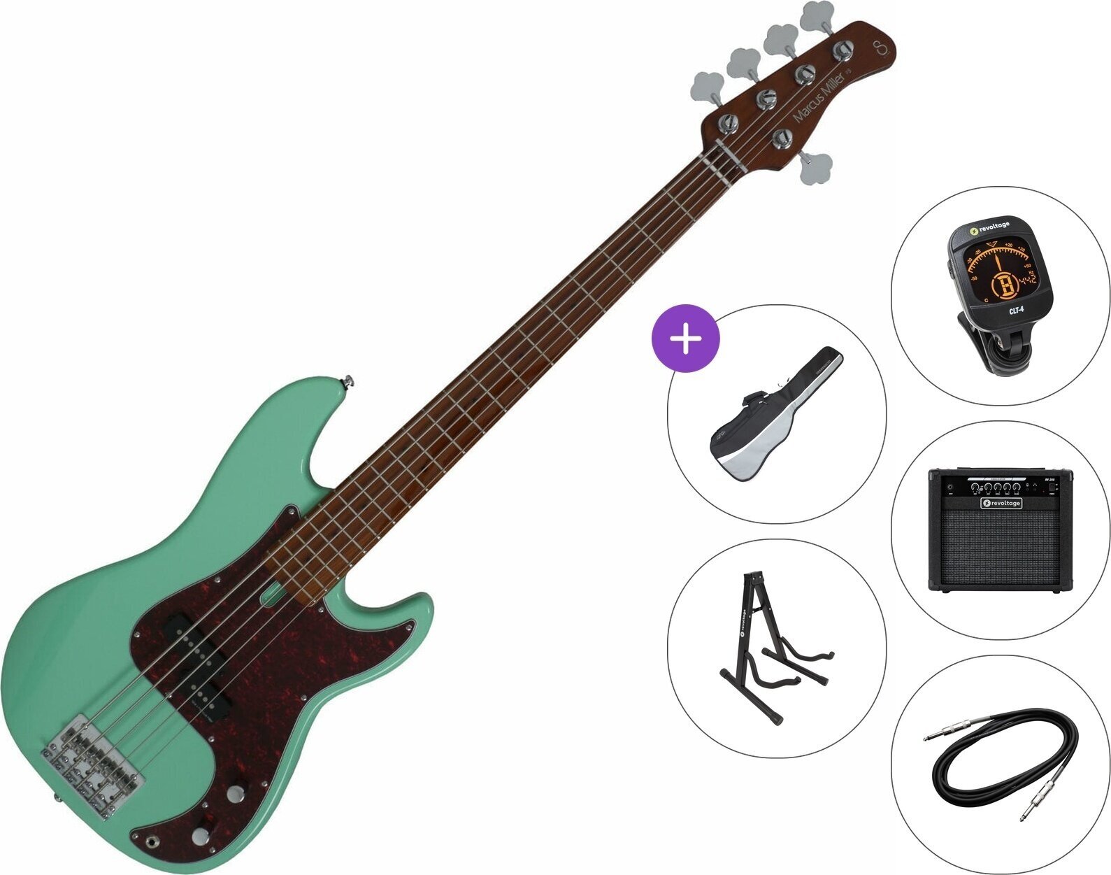 5-saitiger E-Bass, 5-Saiter E-Bass Sire Marcus Miller P5 Alder-5 Premium SET Green 5-saitiger E-Bass, 5-Saiter E-Bass
