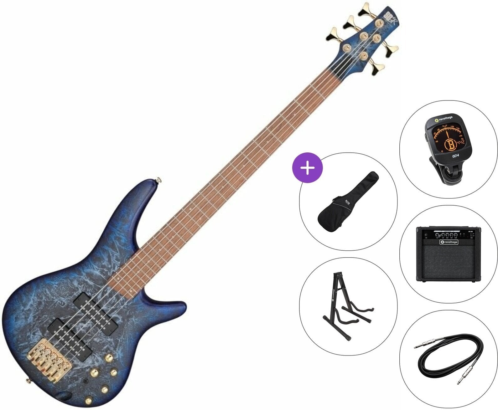 5 žičana bas gitara Ibanez SR305EDX-CZM Premium SET Cosmic Blue Frozen Matte 5 žičana bas gitara