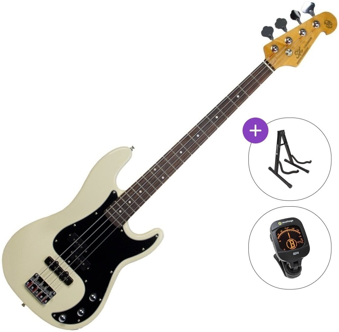 Elektrická baskytara SX SPJ62+ Basic SET Vintage White Elektrická baskytara