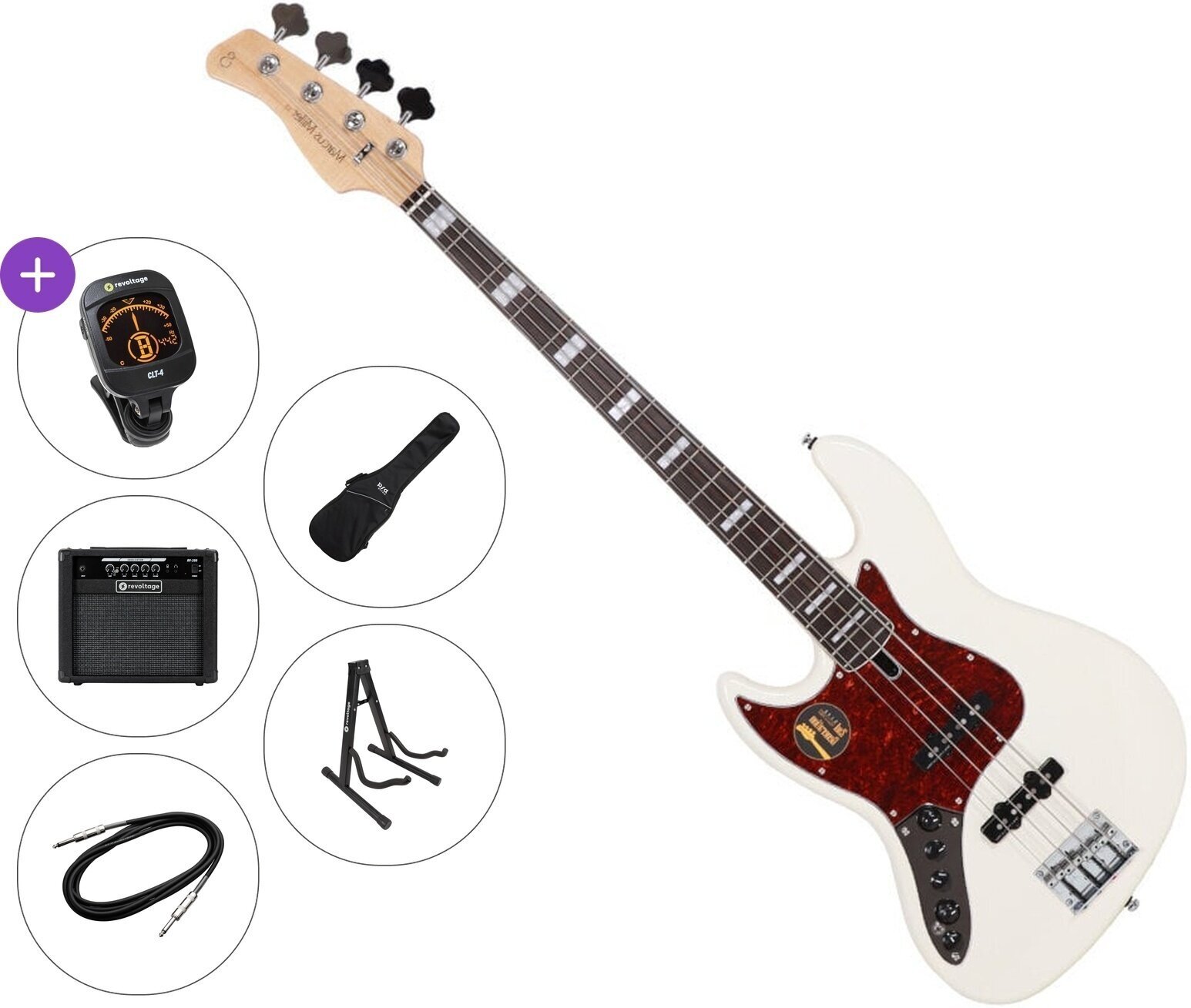 Bas electric Sire Marcus Miller V7 Alder-4 LH 2nd Gen Premium SET Alb Antic Bas electric