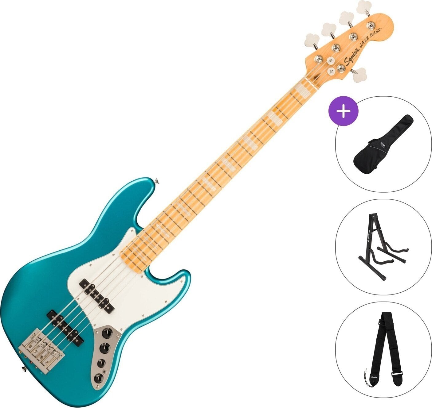 5-strenget basguitar Fender Squier Classic Vibe Active '70s Jazz Bass V MN Standard SET Ocean Turquoise 5-strenget basguitar