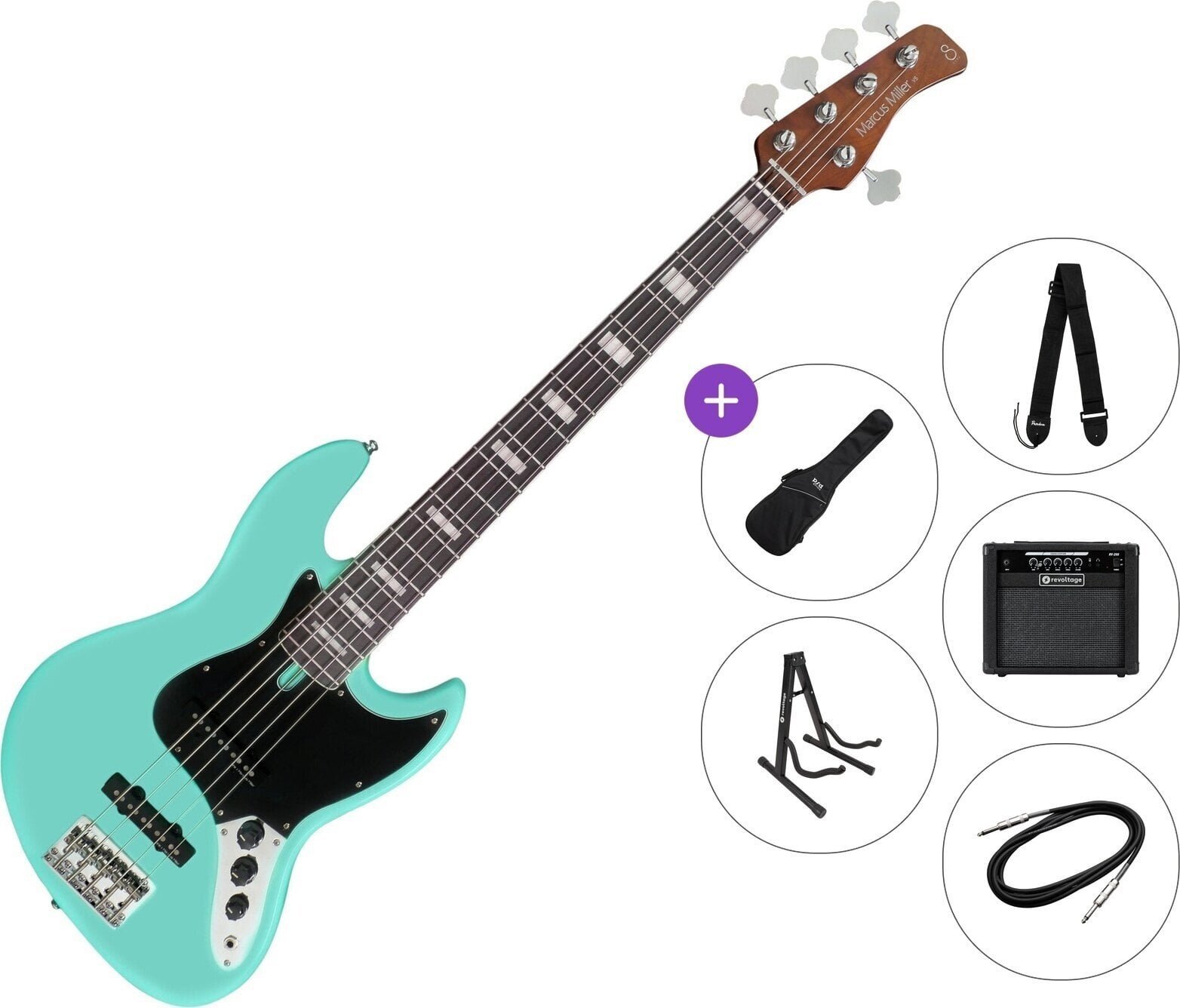 5 strunska bas kitara Sire Marcus Miller V5R Alder-5 Premium SET Mild Green 5 strunska bas kitara