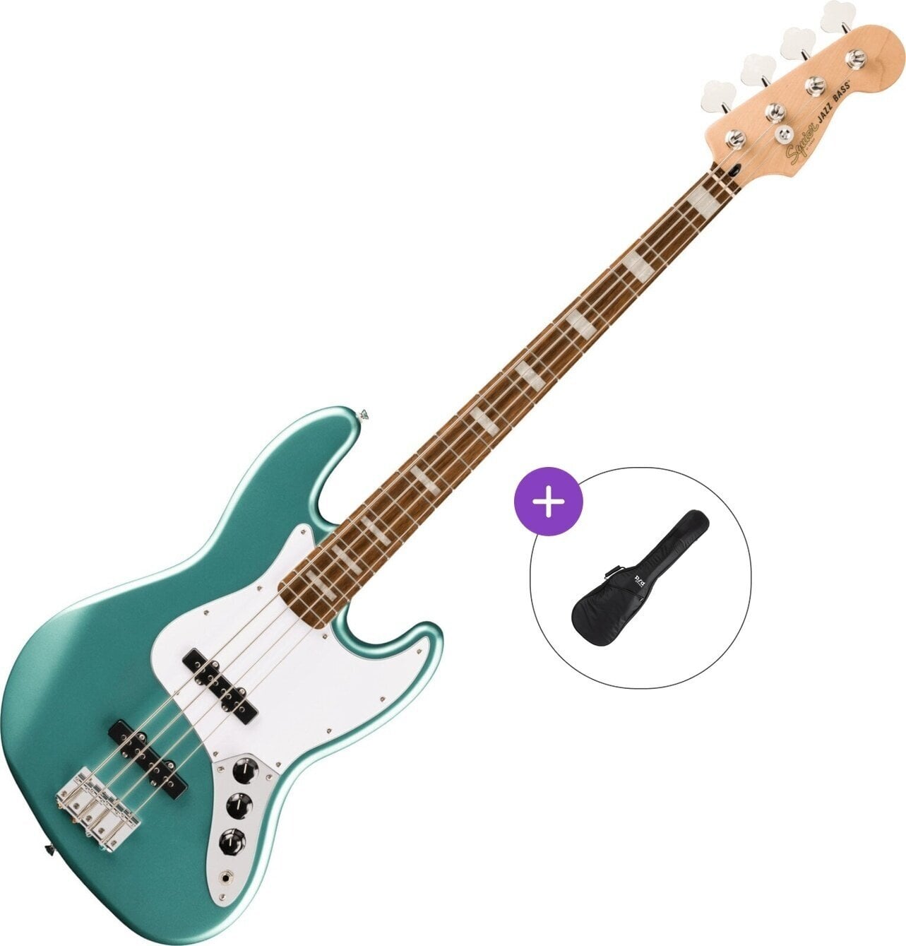 4-strengs bassgitar Fender Squier Affinity Series Active Jazz Bass LRL Basic SET Mystic Sea Foam Green 4-strengs bassgitar
