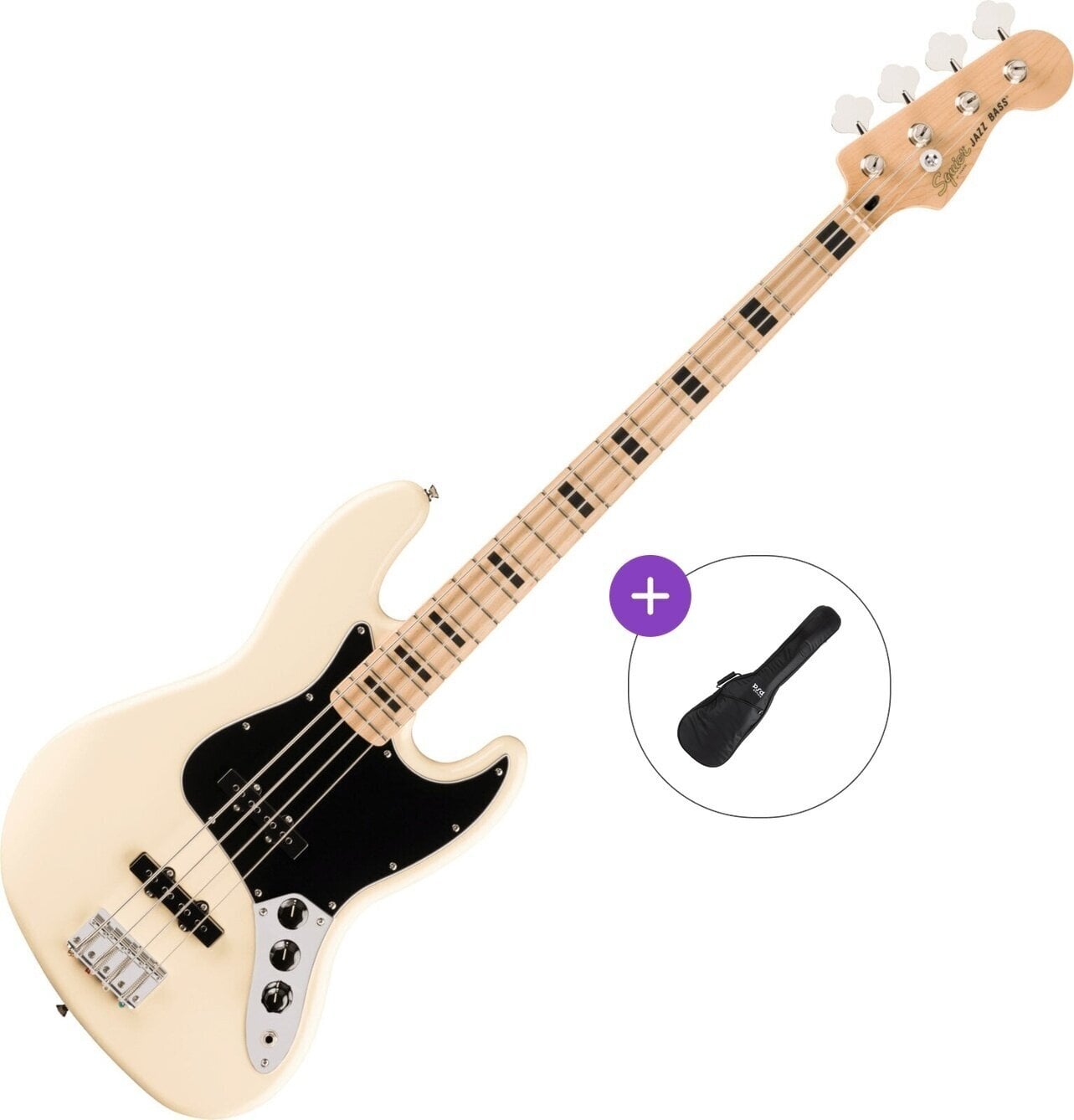 4-strengs bassgitar Fender Squier Affinity Series Active Jazz Bass MN Basic SET Olympic White 4-strengs bassgitar