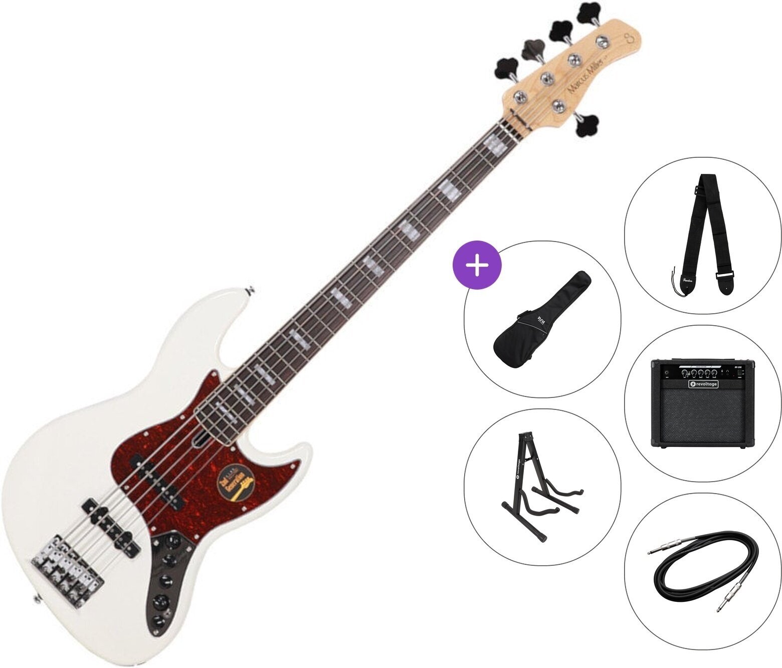 5-snarige basgitaar Sire Marcus Miller V7 Alder-5 2nd Gen Premium SET Antique White 5-snarige basgitaar
