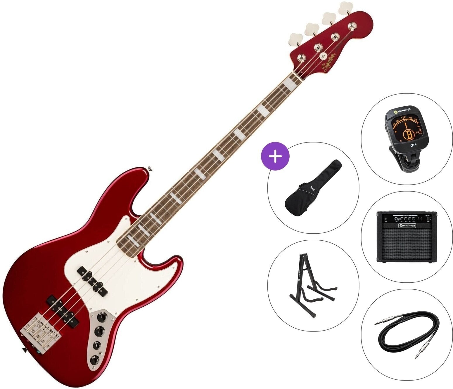 Električna bas kitara Fender Squier FSR Classic Vibe Active '70s Jazz Bass LRL Premium SET Candy Apple Red Električna bas kitara