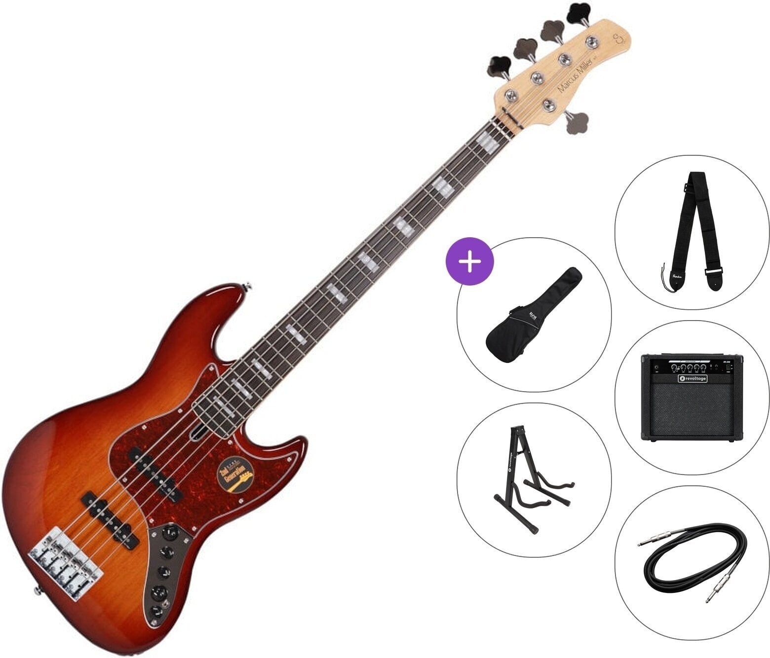 5 stīgu basģitāra Sire Marcus Miller V7 Alder-5 2nd Gen Premium SET Tobacco Sunburst 5 stīgu basģitāra