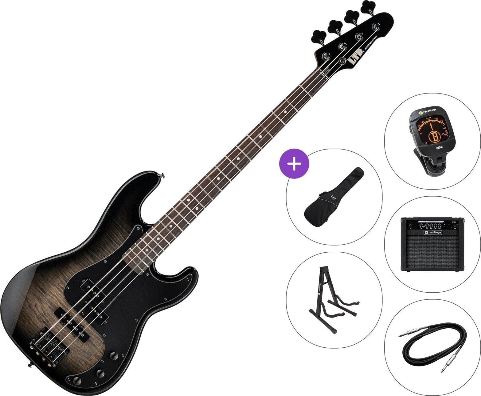 Električna bas kitara ESP LTD SURVEYOR-204DX Premium SET Black Burst Električna bas kitara