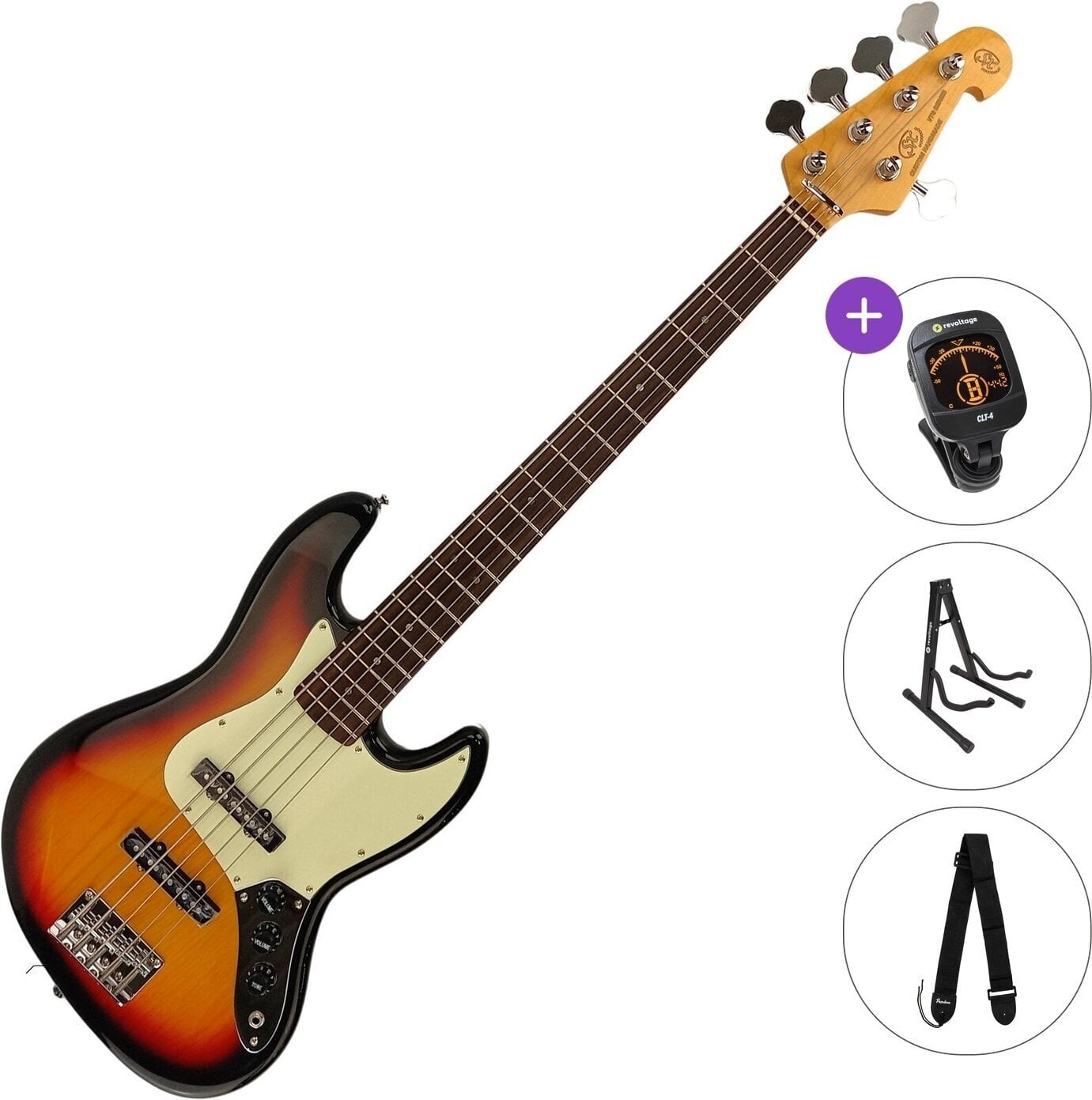 5 strunska bas kitara SX SJB62/5 Standard SET 3-Tone Sunburst 5 strunska bas kitara