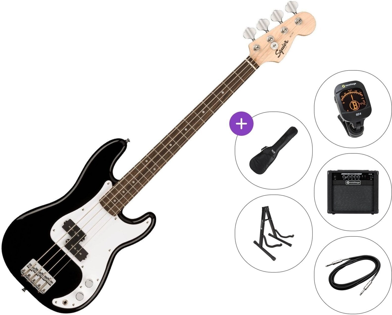 4-strenget basguitar Fender Squier Mini Precision Bass IL Premium SET Black 4-strenget basguitar