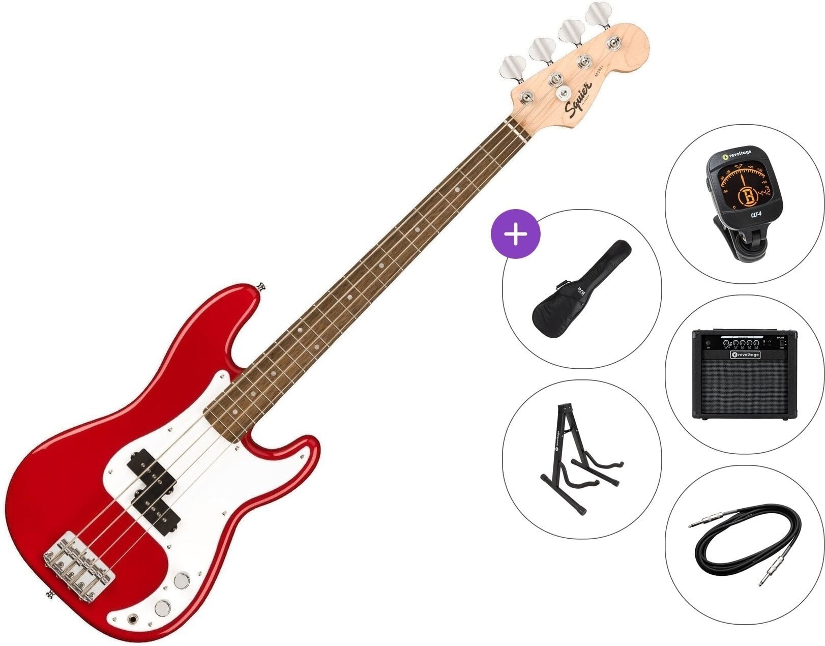 Električna bas kitara Fender Squier Mini Precision Bass IL Premium SET Dakota Red Električna bas kitara