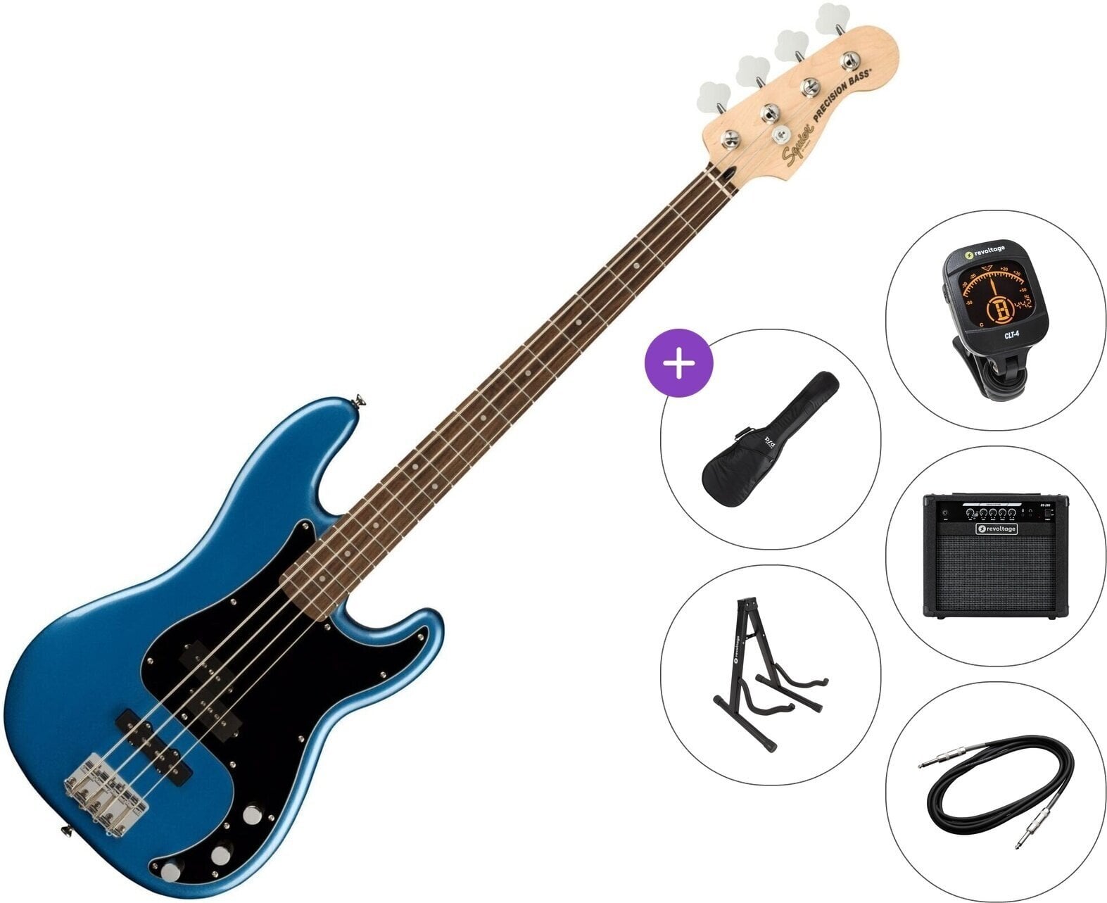 4-strenget basguitar Fender Squier Affinity Series Precision Bass PJ LRL BPG Premium SET Lake Placid Blue 4-strenget basguitar