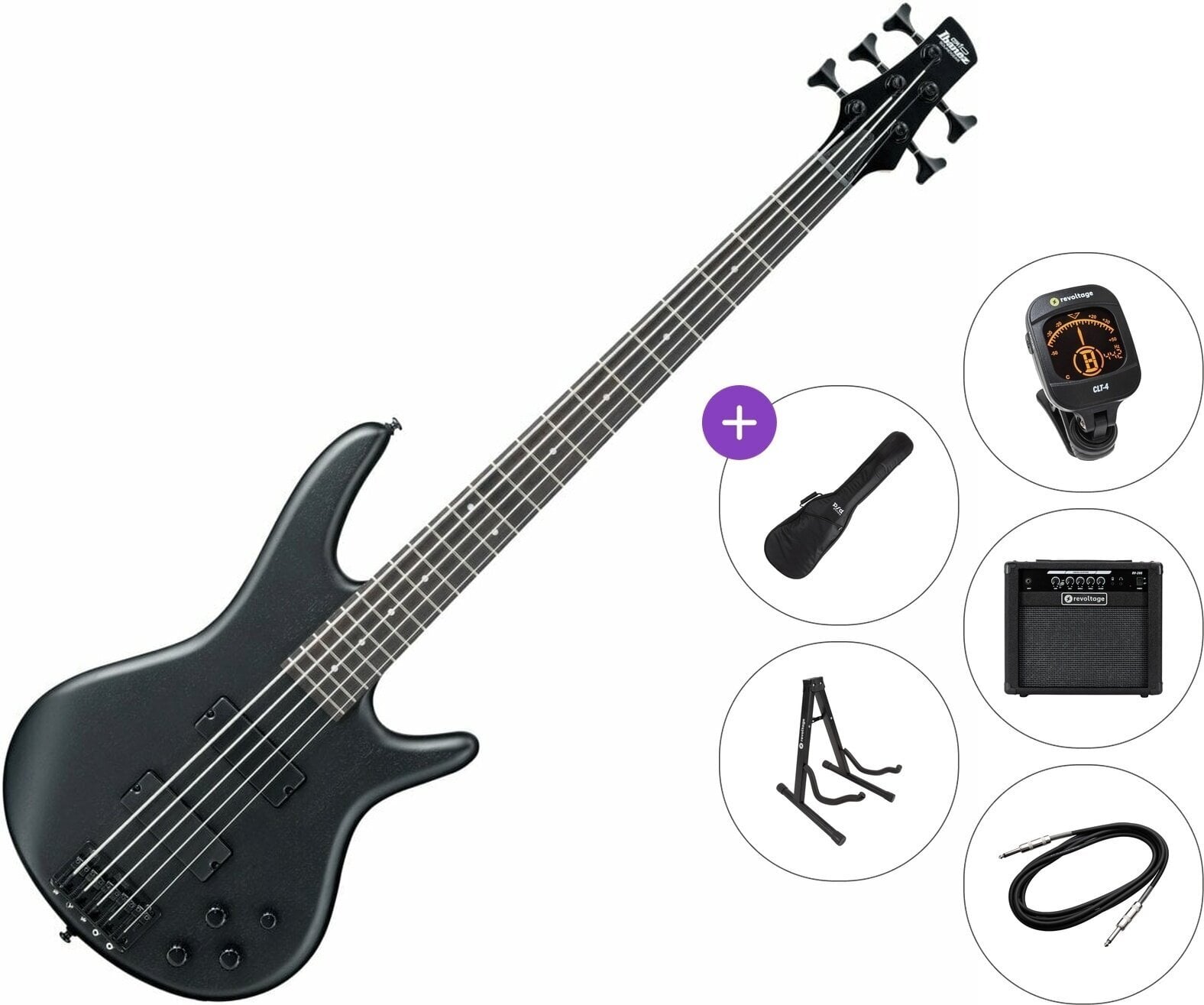 5-strenget basguitar Ibanez GSR205B-WK Premium SET Weathered Black 5-strenget basguitar
