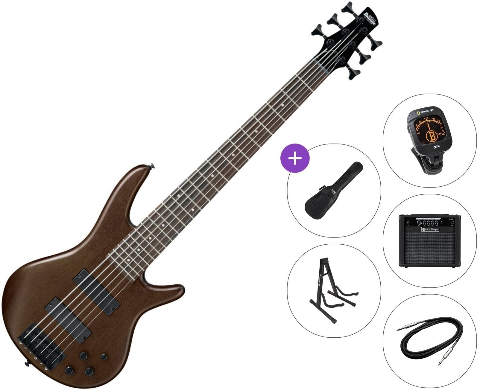 6 strunska bas kitara Ibanez GSR206B-WNF Premium SET Walnut Flat 6 strunska bas kitara