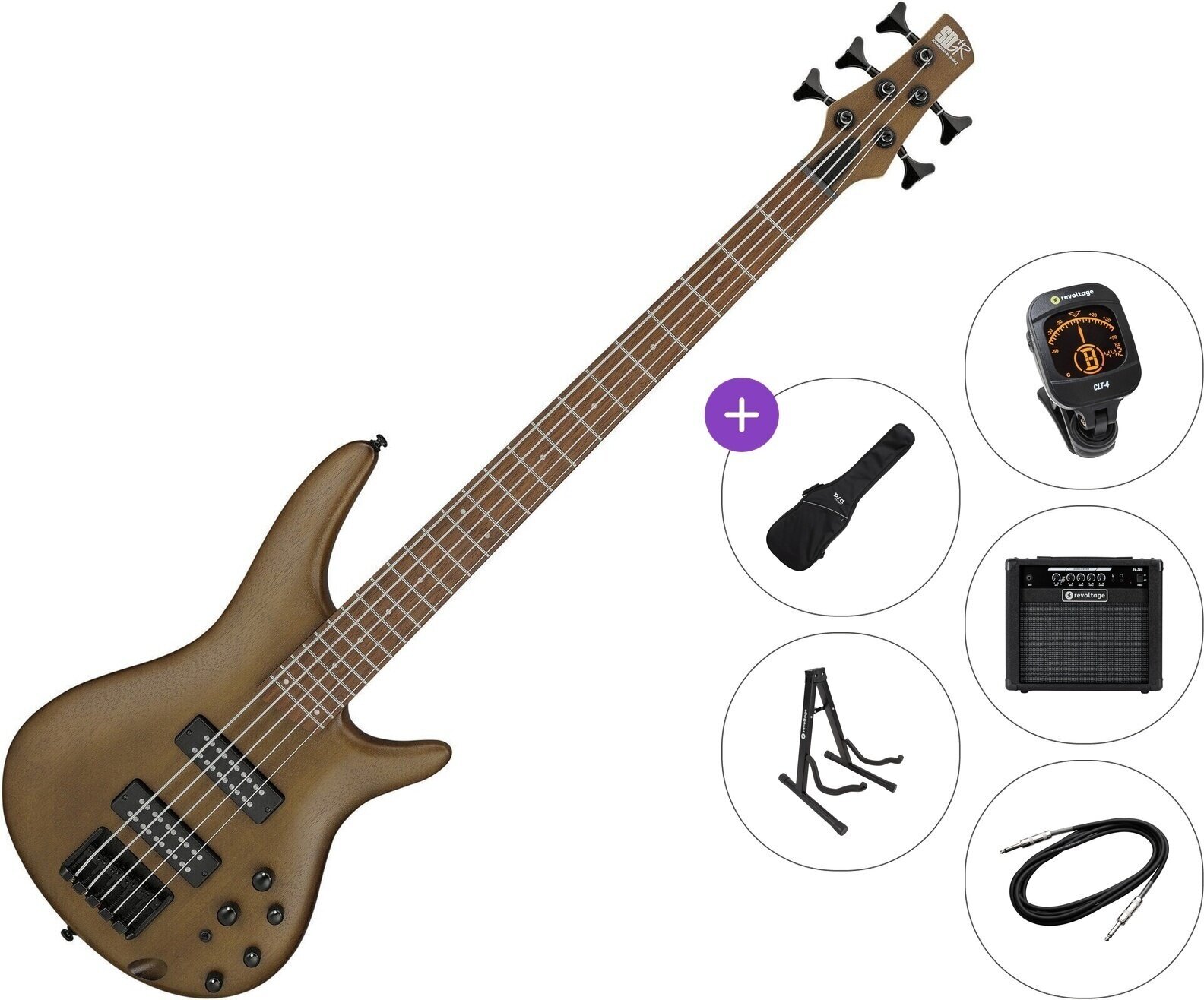 5-strunná baskytara Ibanez SR305EB-WNF Premium SET Walnut Flat 5-strunná baskytara