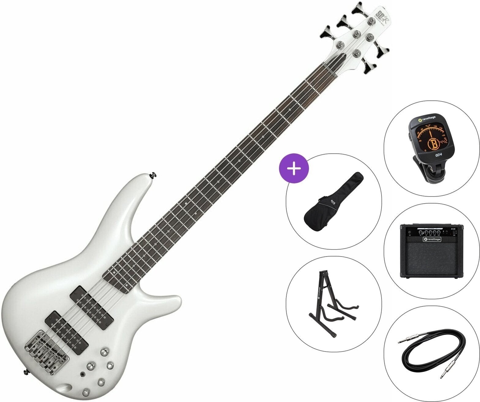 5 žičana bas gitara Ibanez SR305E-PW Premium SET Pearl White 5 žičana bas gitara