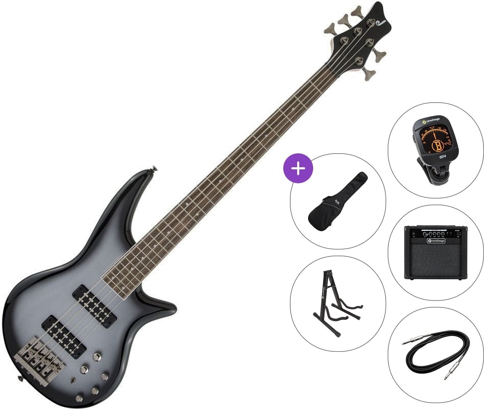 5 strunska bas kitara Jackson JS Series Spectra Bass JS3V IL Premium SET Silverburst 5 strunska bas kitara