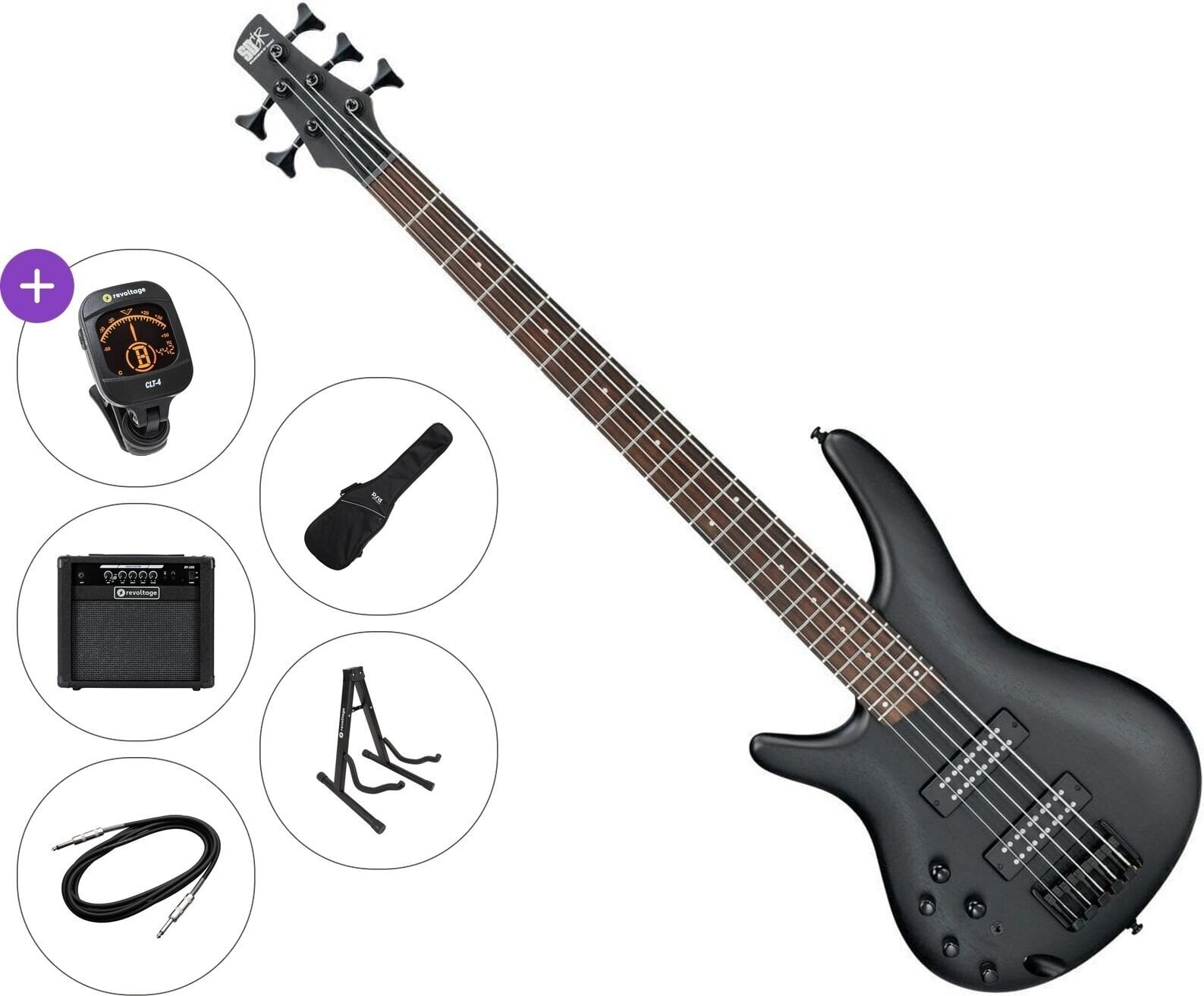 Bas cu 5 corzi Ibanez SR305EBL-WK Premium SET Weathered Black Bas cu 5 corzi