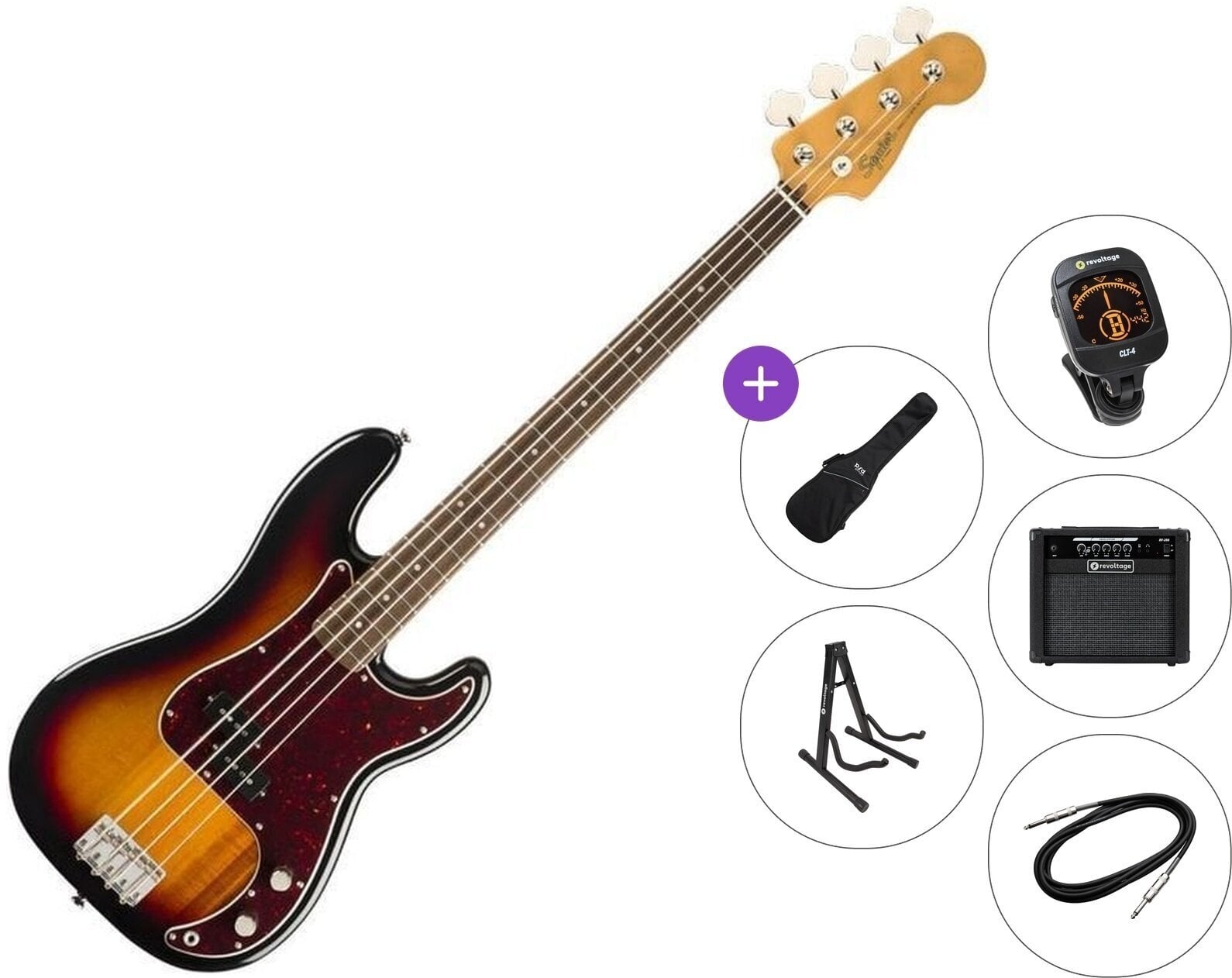 4-strenget basguitar Fender Squier Classic Vibe '60s Precision Bass IL Premium SET 3-Tone Sunburst 4-strenget basguitar