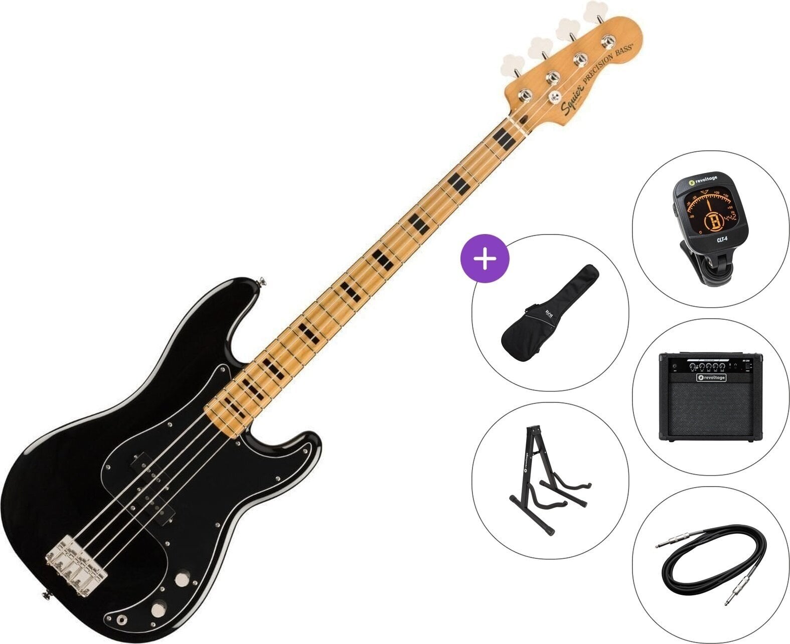 4-strenget basguitar Fender Squier Classic Vibe 70s Precision Bass MN Premium SET Black 4-strenget basguitar