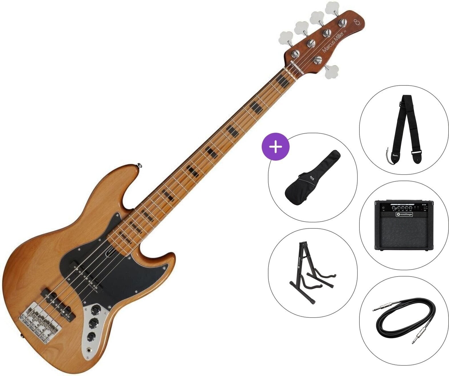 5 žičana bas gitara Sire Marcus Miller V5 Alder-5 Premium SET Natural 5 žičana bas gitara
