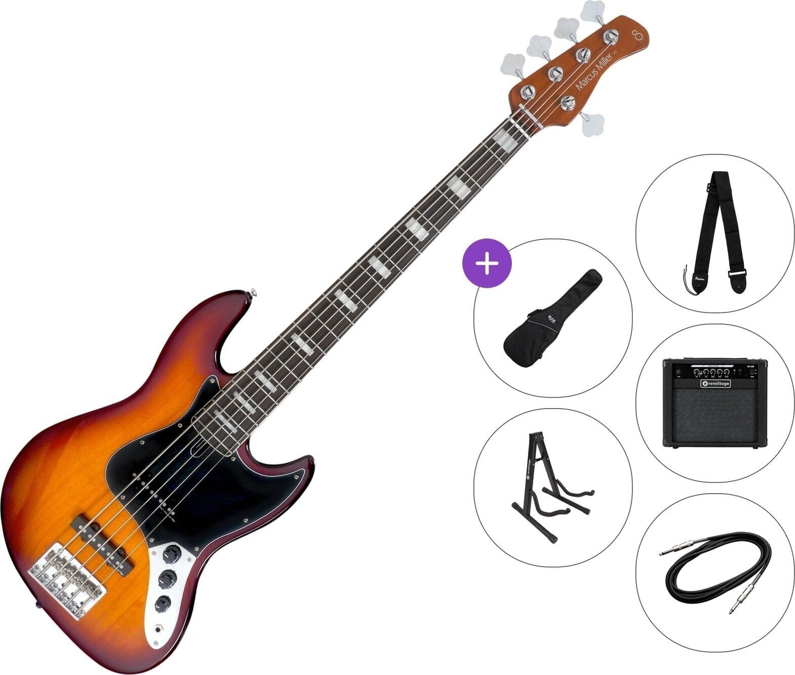 5-strenget basguitar Sire Marcus Miller V5R Alder-5 Premium SET Tobacco Sunburst 5-strenget basguitar