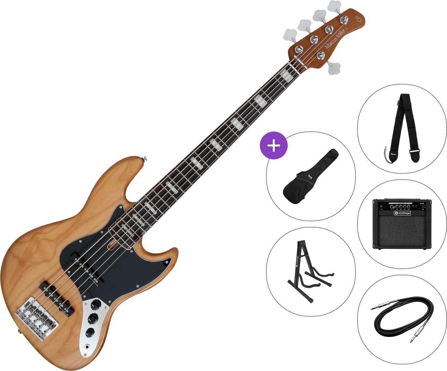 5 žičana bas gitara Sire Marcus Miller V5R Alder-5 Premium SET Natural 5 žičana bas gitara