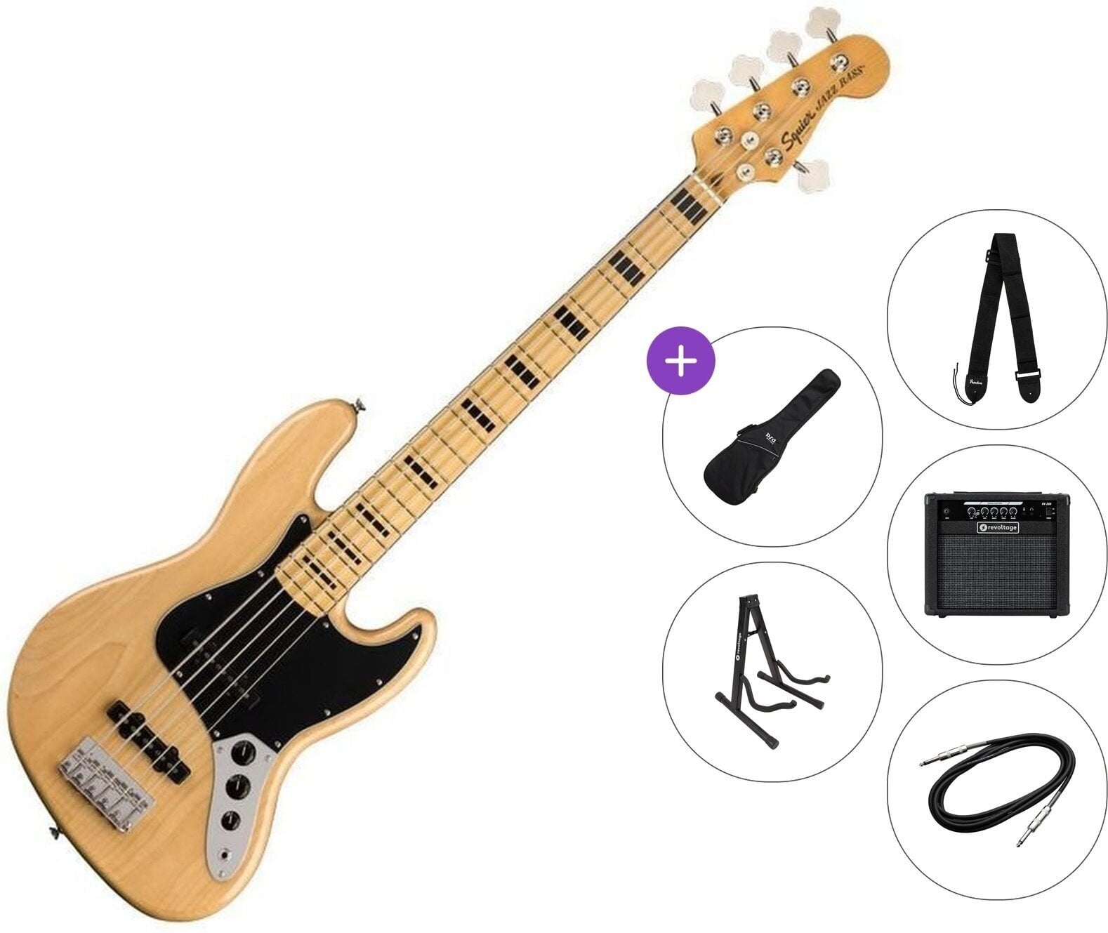 5-strenget basguitar Fender Squier Classic Vibe '70s Jazz Bass V MN Premium SET Natural 5-strenget basguitar