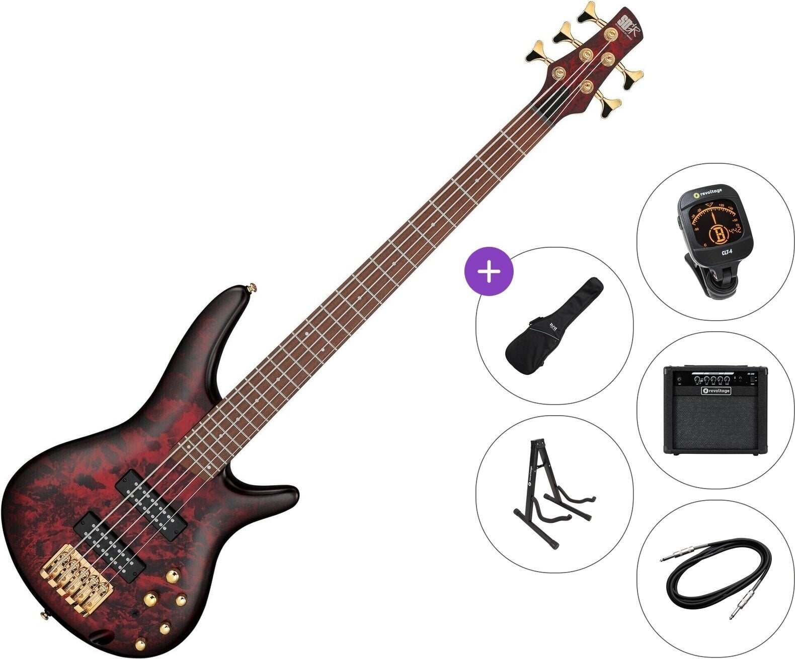 5-strenget basguitar Ibanez SR305EDX-WZM Premium SET Wine Red Frozen Matte 5-strenget basguitar