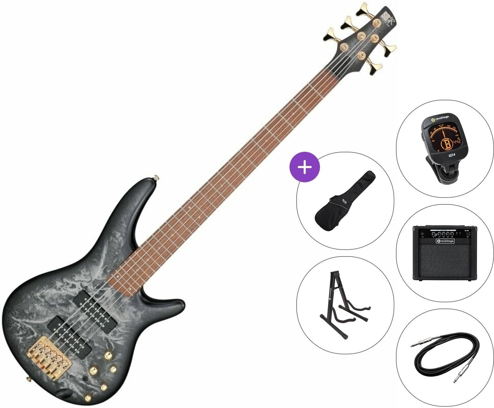 5 žičana bas gitara Ibanez SR305EDX-BZM Premium SET Black Ice Frozen Matte 5 žičana bas gitara