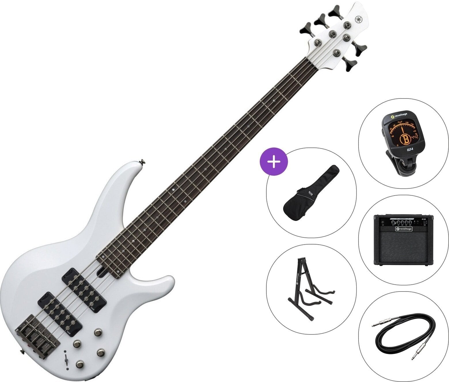 5-snarige basgitaar Yamaha TRBX 305 Premium SET White 5-snarige basgitaar