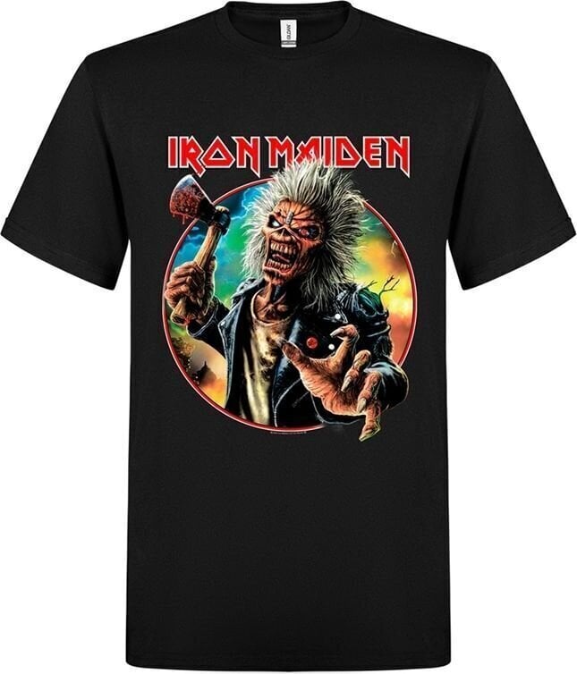 T-Shirt Iron Maiden Axe Eddie Red White Circle Back And Front Black 2XL T-Shirt