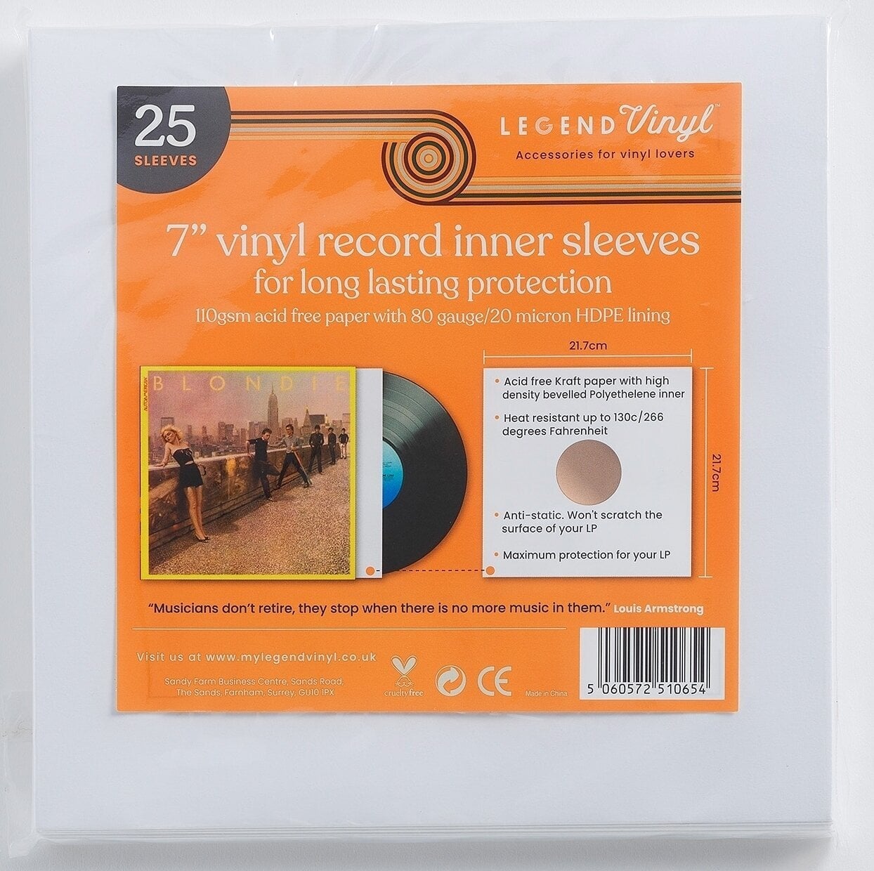 Veske/etui til LP-plater Legend Vinyl LV28 Vinyl Record Sleeves (7" Vinyl) 25 White