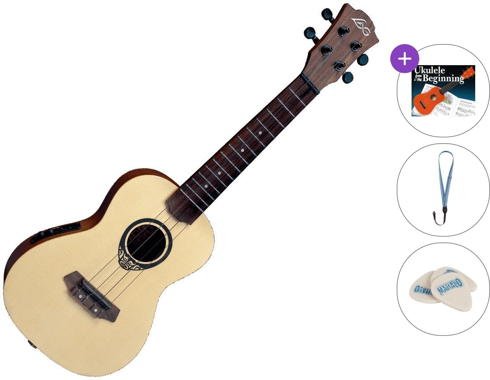 Konzert-Ukulele LAG TKU-150 Tiki Uku Basic SET Natural Konzert-Ukulele
