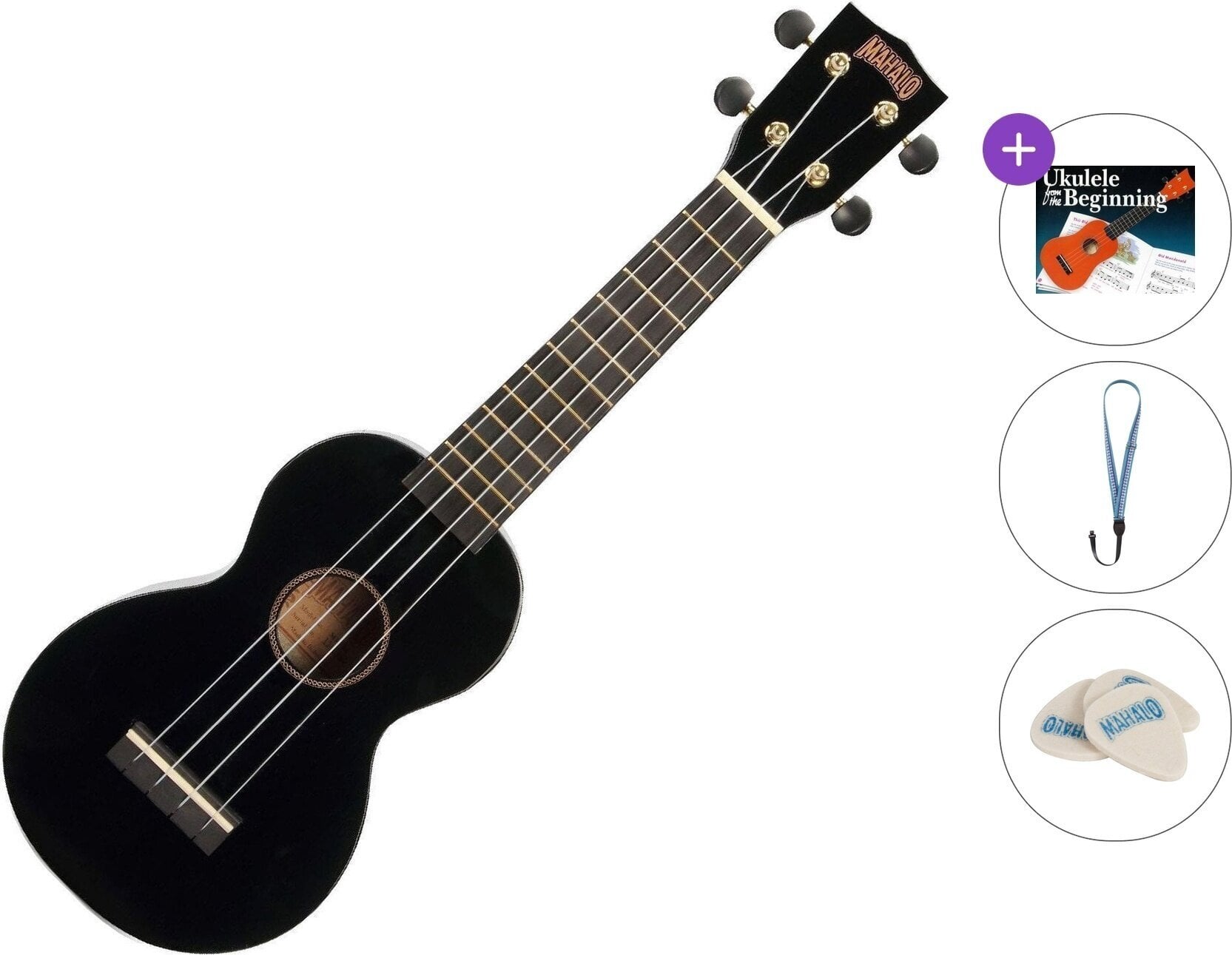 Soprāna ukulele Mahalo MR1 Basic SET Black Soprāna ukulele