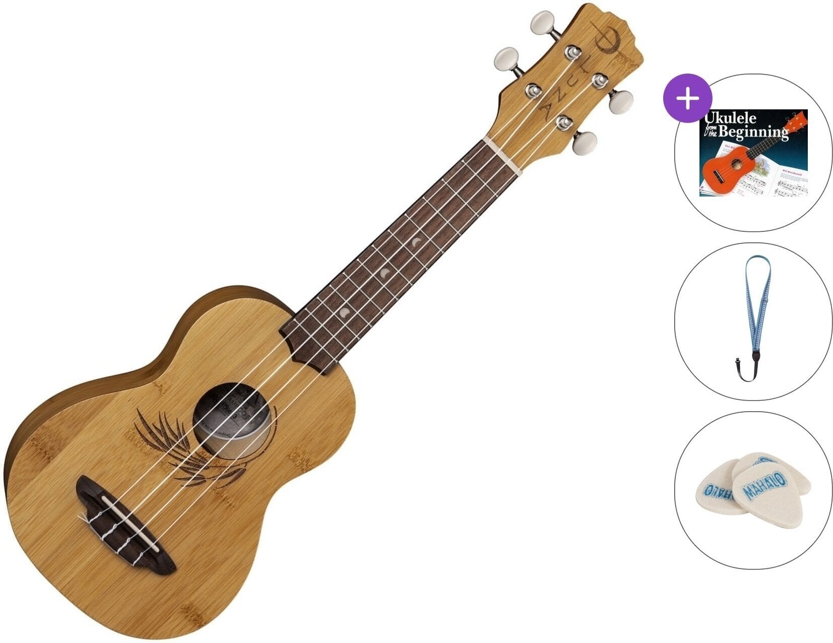 Soprāna ukulele Luna UKE BAMBOO S Basic SET Natural Soprāna ukulele