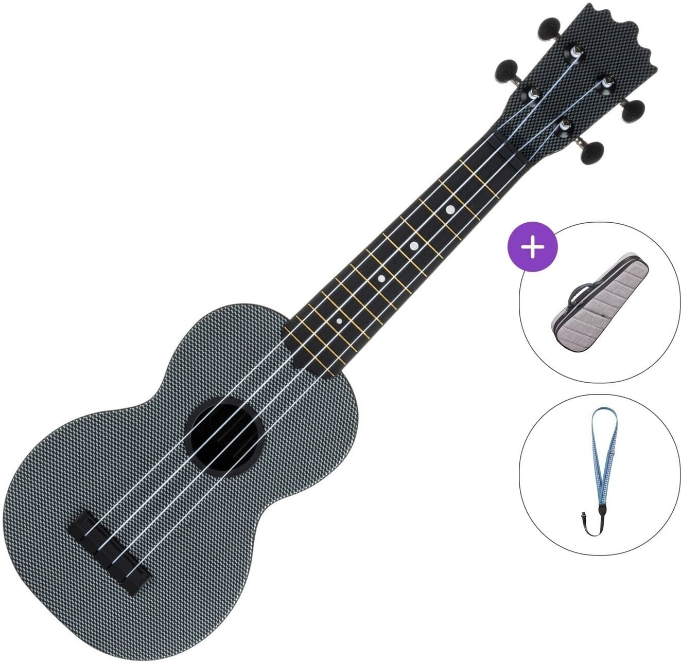 Sopran Ukulele Pasadena WU-21G1-BK Basic SET Gray Sopran Ukulele