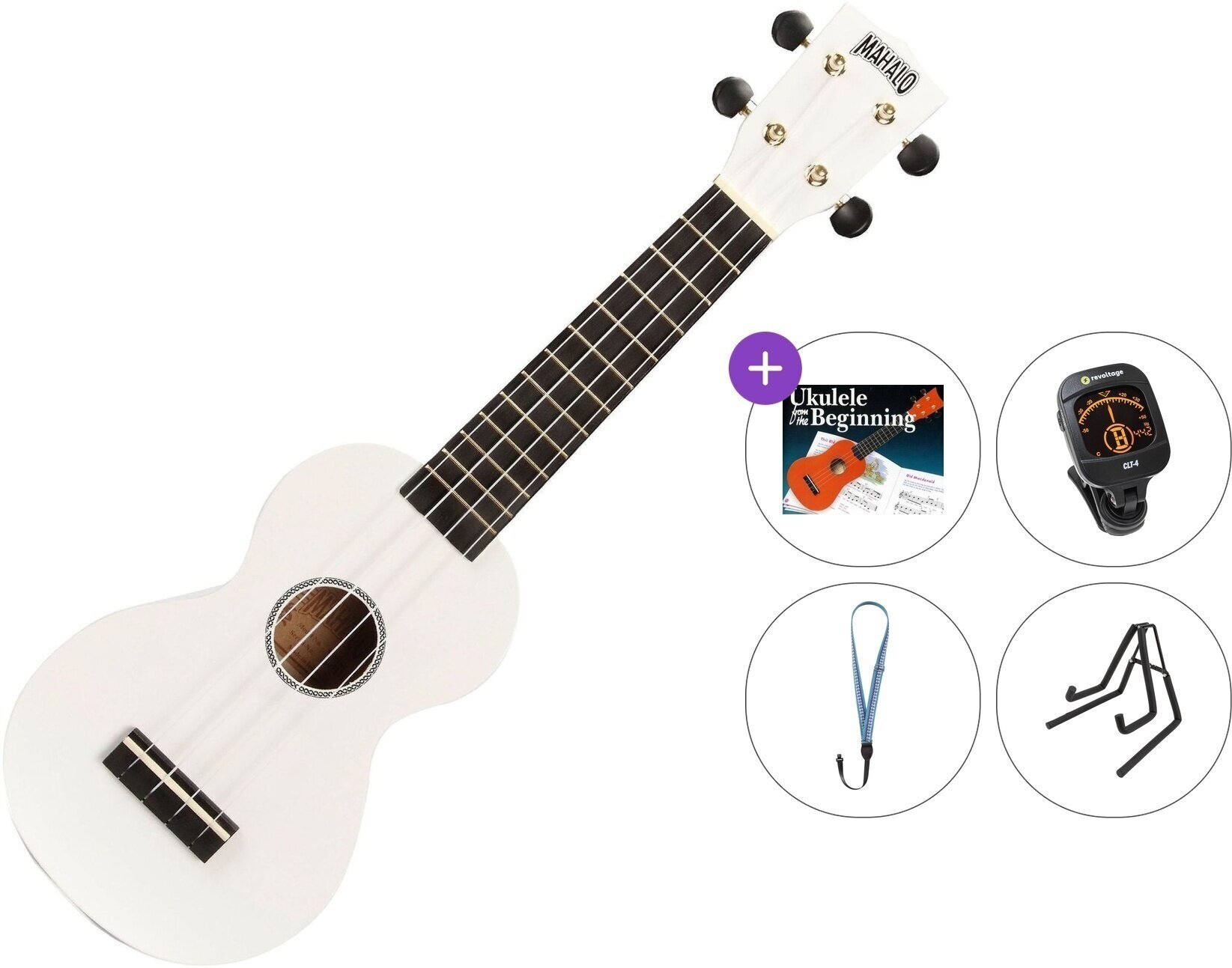 Ukulélé soprano Mahalo MR1 Standard SET White Ukulélé soprano