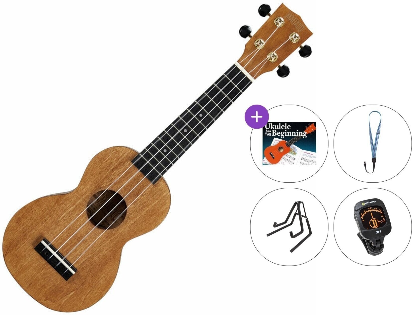 Soprano Ukulele Mahalo MS1TBR Premium SET Transparent Brown Soprano Ukulele