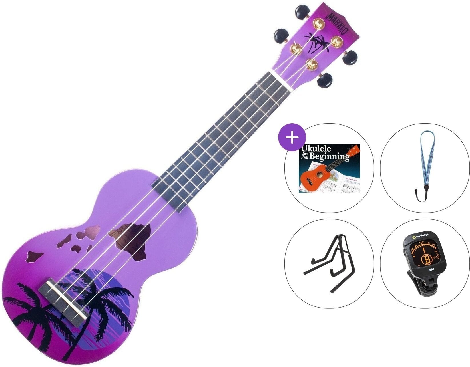 Soprāna ukulele Mahalo Hawaii Premium SET Hawaii Purple Burst Soprāna ukulele