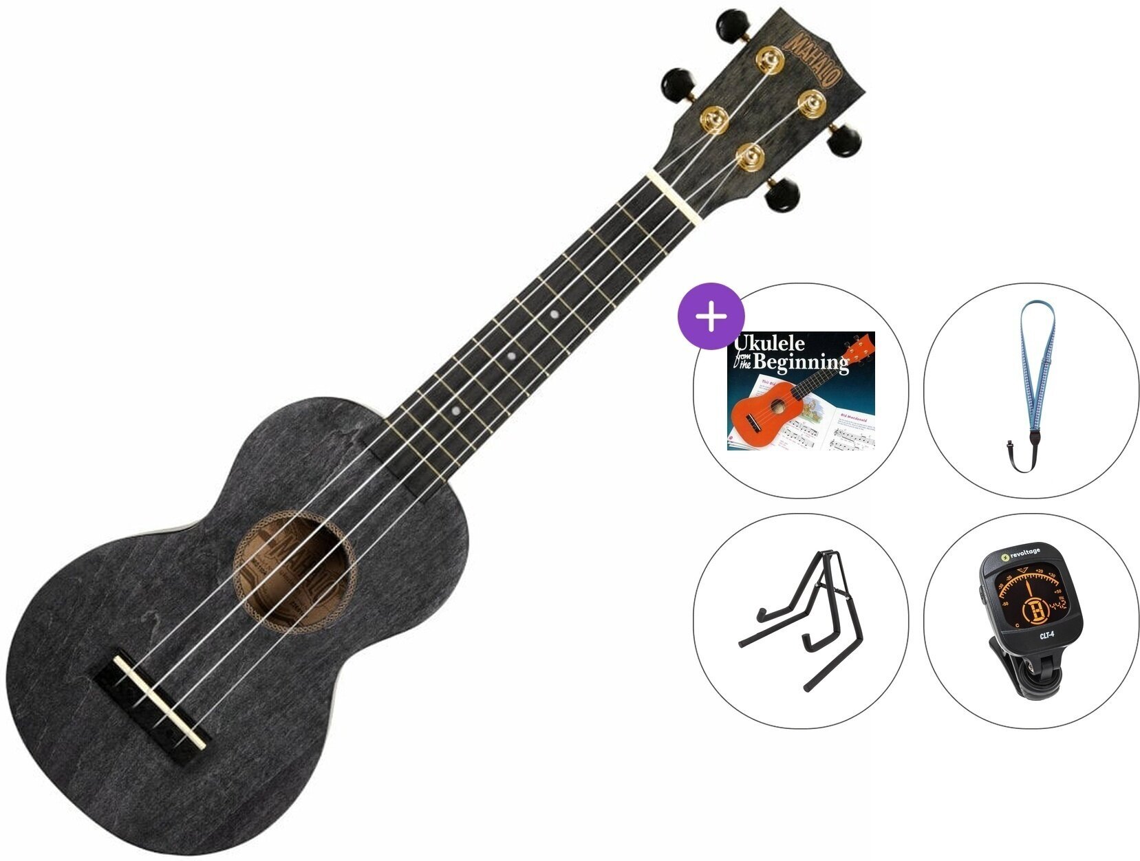 Sopran ukulele Mahalo MS1TBK Premium SET Transparent Black Sopran ukulele
